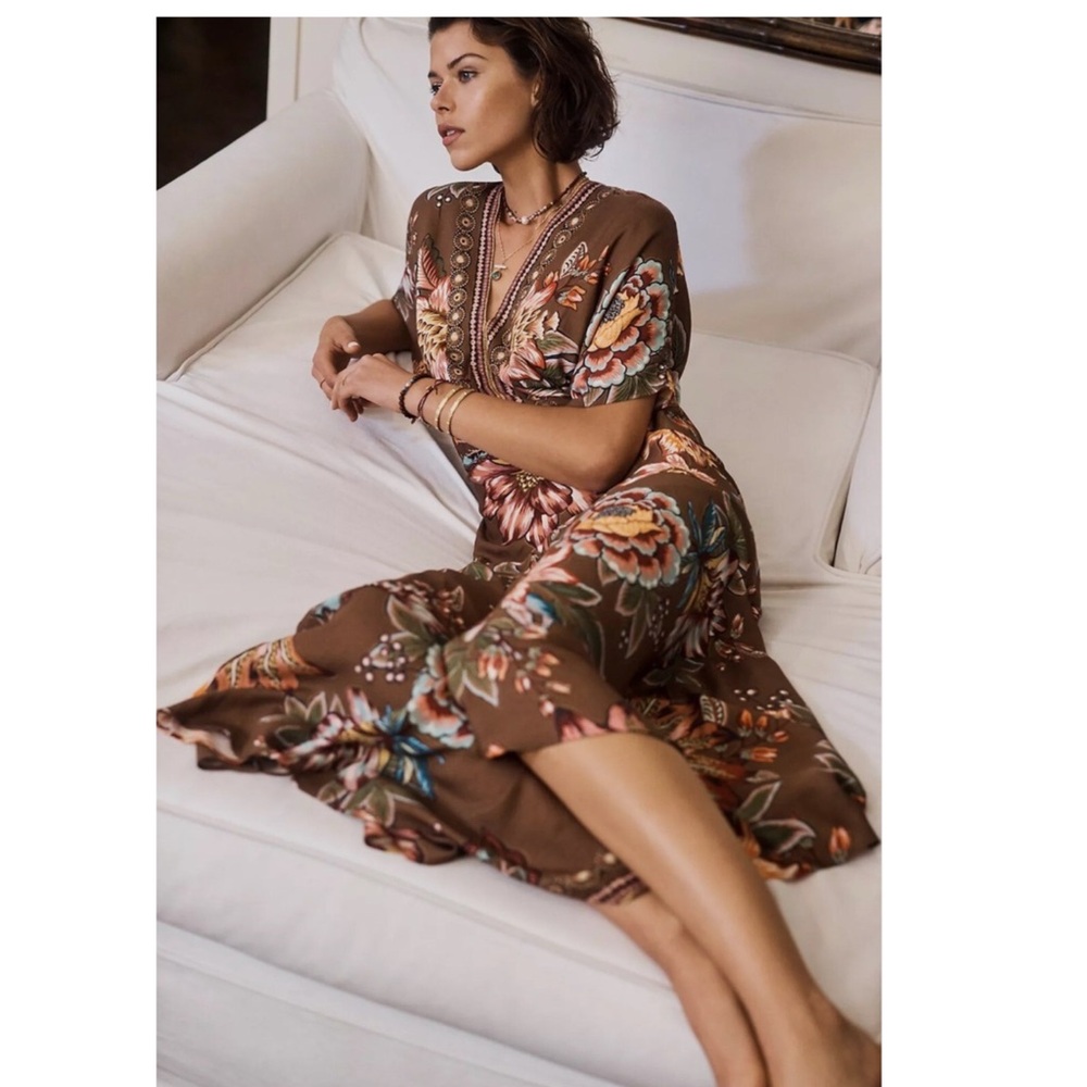 FARM Rio Brown Floral V-Neck Maxi Dress - Picture 6 of 13